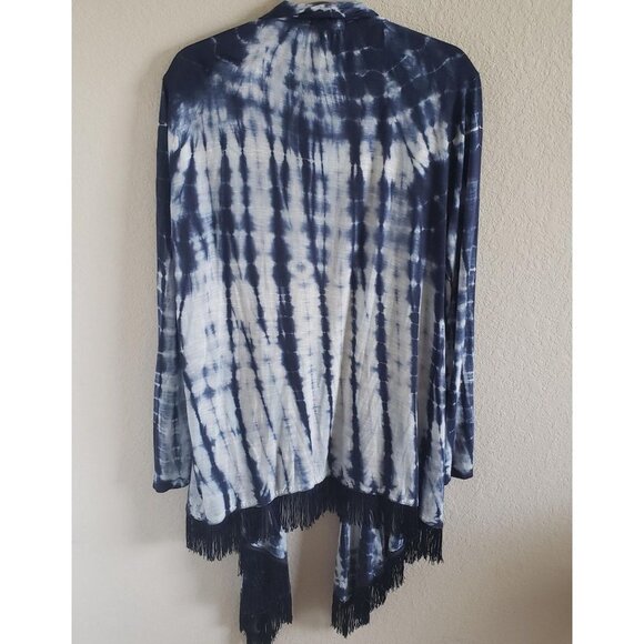 RXB Woman NWT Size L Long Sleeve Tie Dye Fringed Waterfall Front Cardigan BOHO - Picture 2 of 6